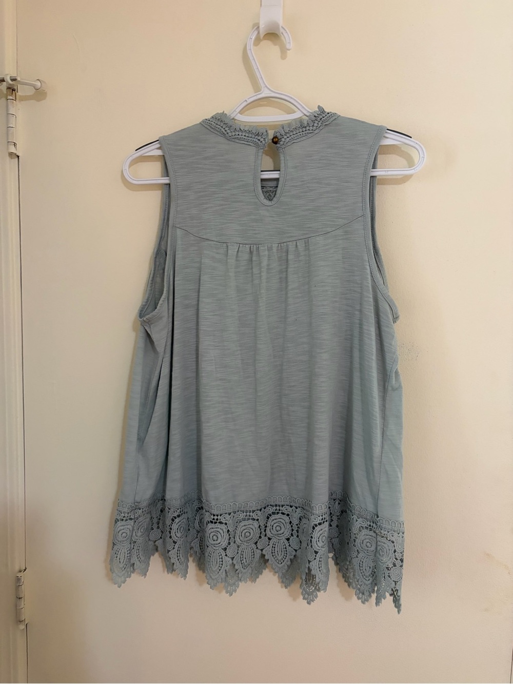 No Boundaries Sage Green Crochet Yoke Tank - Picture 2 of 3